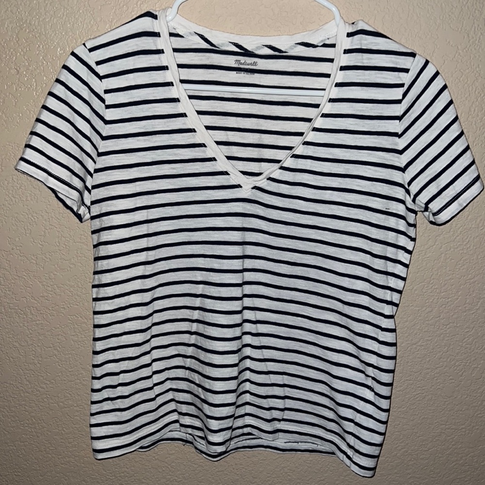 Madewell navy blue and white striped t-shirt